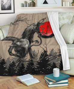 Viking Blanket Viking Huginn and Muninn Raven on Tree Branch and Blood Moon Sherpa Fleece Blanket Gifts for Viking Lovers