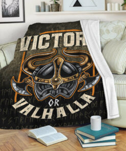 Viking Blanket Viking Mythology Victory Or Valhalla Norse Sherpa Fleece Blanket Gifts for Viking Lovers