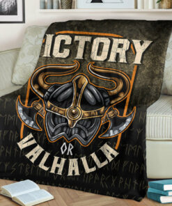 Viking Blanket Viking Mythology Victory Or Valhalla Norse Sherpa Fleece Blanket Gifts for Viking Lovers
