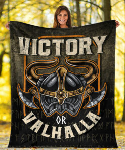 Viking Blanket Viking Mythology Victory Or Valhalla Norse Sherpa Fleece Blanket Gifts for Viking Lovers