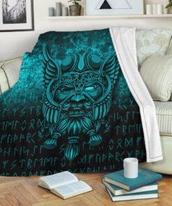 Viking Blanket Viking Odin Allfather In Asgard Cyan Version Sherpa Fleece Blanket Gifts for Viking Lovers