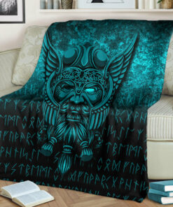Viking Blanket Viking Odin Allfather In Asgard Cyan Version Sherpa Fleece Blanket Gifts for Viking Lovers