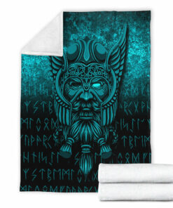 Viking Blanket Viking Odin Allfather In Asgard Cyan Version Sherpa Fleece Blanket Gifts for Viking Lovers