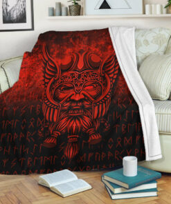 Viking Blanket Viking Odin Allfather In Asgard Red Version Sherpa Fleece Blanket Gifts for Viking Lovers