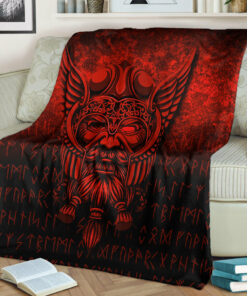 Viking Blanket Viking Odin Allfather In Asgard Red Version Sherpa Fleece Blanket Gifts for Viking Lovers