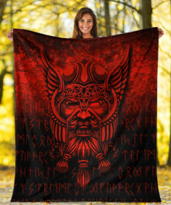 Viking Blanket Viking Odin Allfather In Asgard Red Version Sherpa Fleece Blanket Gifts for Viking Lovers