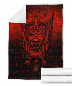 Viking Blanket Viking Odin Allfather In Asgard Red Version Sherpa Fleece Blanket Gifts for Viking Lovers