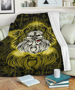 Viking Blanket Viking Odin Gold Sherpa Fleece Blanket Gifts for Viking Lovers