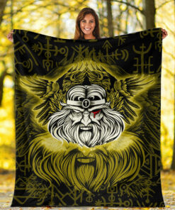Viking Blanket Viking Odin Gold Sherpa Fleece Blanket Gifts for Viking Lovers