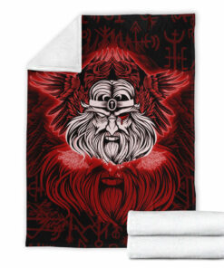Viking Blanket Viking Odin Red Sherpa Fleece Blanket Gifts for Viking Lovers