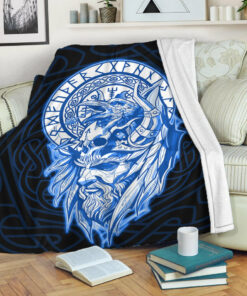 Viking Blanket Viking Odin Set Blue Sherpa Fleece Blanket Gifts for Viking Lovers