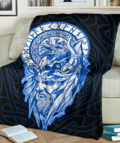 Viking Blanket Viking Odin Set Blue Sherpa Fleece Blanket Gifts for Viking Lovers