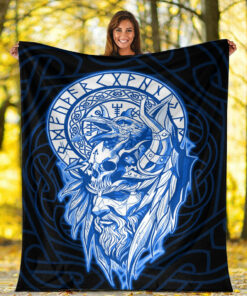 Viking Blanket Viking Odin Set Blue Sherpa Fleece Blanket Gifts for Viking Lovers