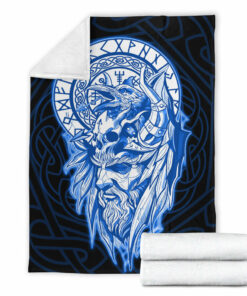 Viking Blanket Viking Odin Set Blue Sherpa Fleece Blanket Gifts for Viking Lovers