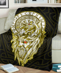 Viking Blanket Viking Odin Set Gold Sherpa Fleece Blanket Gifts for Viking Lovers