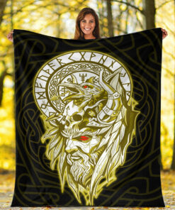 Viking Blanket Viking Odin Set Gold Sherpa Fleece Blanket Gifts for Viking Lovers