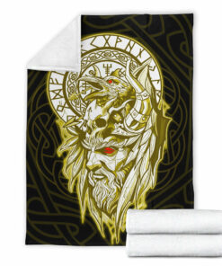 Viking Blanket Viking Odin Set Gold Sherpa Fleece Blanket Gifts for Viking Lovers