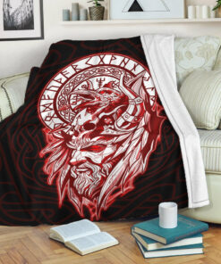 Viking Blanket Viking Odin Set Red Sherpa Fleece Blanket Gifts for Viking Lovers