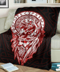 Viking Blanket Viking Odin Set Red Sherpa Fleece Blanket Gifts for Viking Lovers