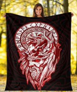 Viking Blanket Viking Odin Set Red Sherpa Fleece Blanket Gifts for Viking Lovers