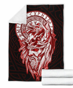 Viking Blanket Viking Odin Set Red Sherpa Fleece Blanket Gifts for Viking Lovers