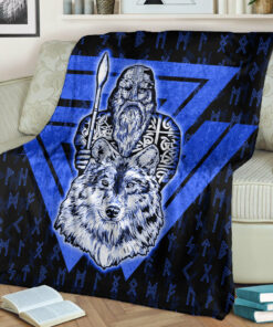 Viking Blanket Viking Odin Wolf Blue Sherpa Fleece Blanket Gifts for Viking Lovers