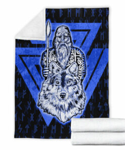 Viking Blanket Viking Odin Wolf Blue Sherpa Fleece Blanket Gifts for Viking Lovers