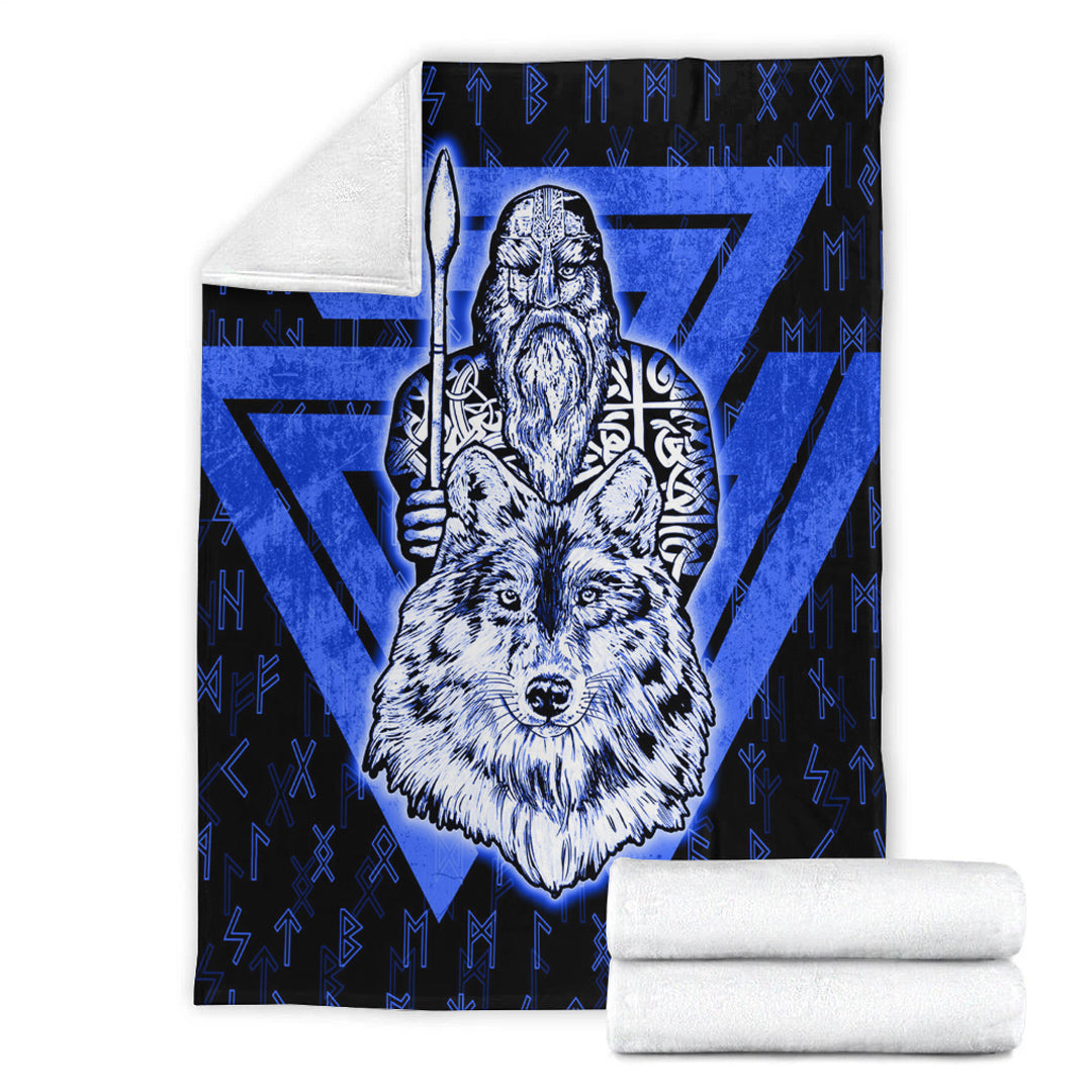 Viking Blanket Viking Odin Wolf Blue Sherpa Fleece Blanket Gifts for Viking Lovers