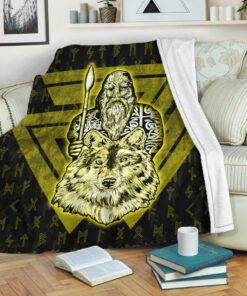 Viking Blanket Viking Odin Wolf Gold Sherpa Fleece Blanket Gifts for Viking Lovers