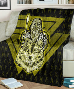 Viking Blanket Viking Odin Wolf Gold Sherpa Fleece Blanket Gifts for Viking Lovers