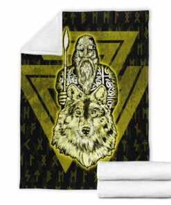 Viking Blanket Viking Odin Wolf Gold Sherpa Fleece Blanket Gifts for Viking Lovers