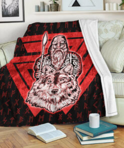 Viking Blanket Viking Odin Wolf Red Sherpa Fleece Blanket Gifts for Viking Lovers