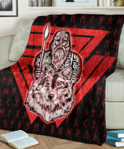 Viking Blanket Viking Odin Wolf Red Sherpa Fleece Blanket Gifts for Viking Lovers