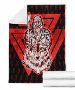 Viking Blanket Viking Odin Wolf Red Sherpa Fleece Blanket Gifts for Viking Lovers