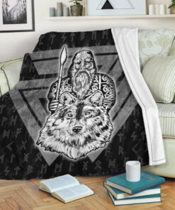 Viking Blanket Viking Odin Wolf Sherpa Fleece Blanket Gifts for Viking Lovers