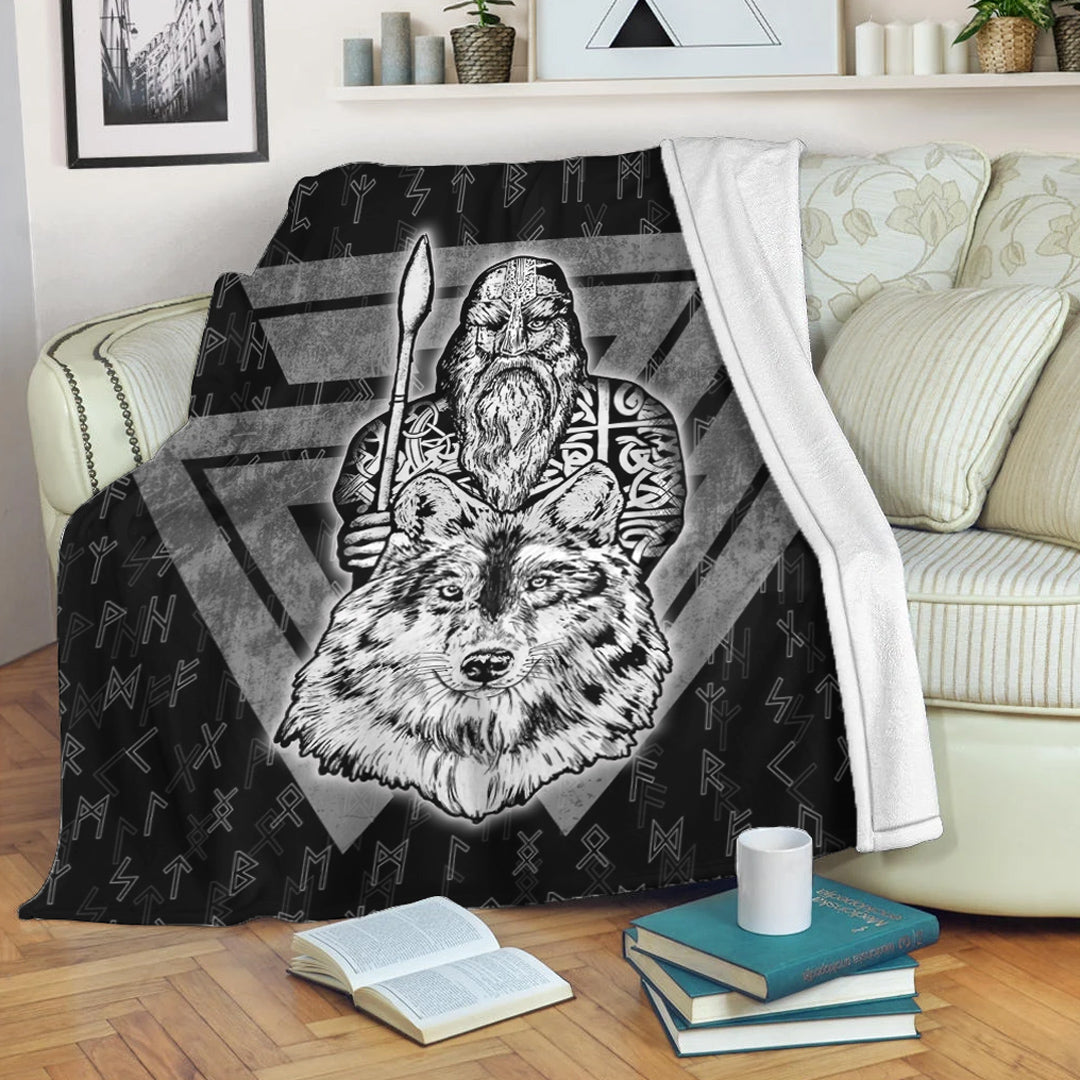 Viking Blanket Viking Odin Wolf Sherpa Fleece Blanket Gifts for Viking Lovers