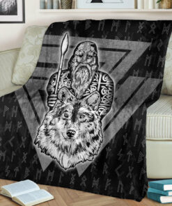 Viking Blanket Viking Odin Wolf Sherpa Fleece Blanket Gifts for Viking Lovers