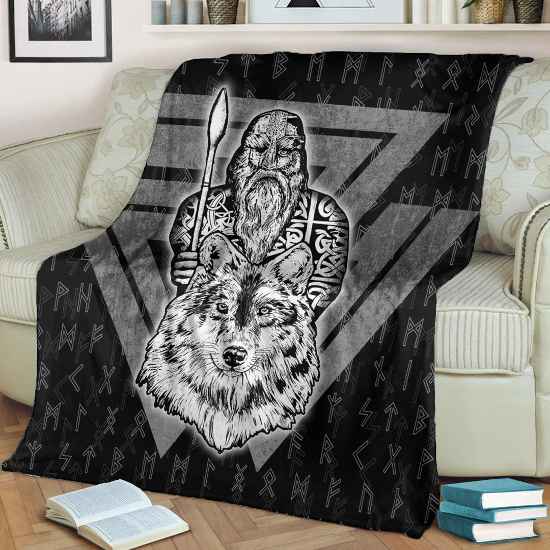 Viking Blanket Viking Odin Wolf Sherpa Fleece Blanket Gifts for Viking Lovers