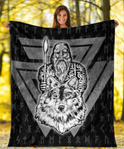 Viking Blanket Viking Odin Wolf Sherpa Fleece Blanket Gifts for Viking Lovers