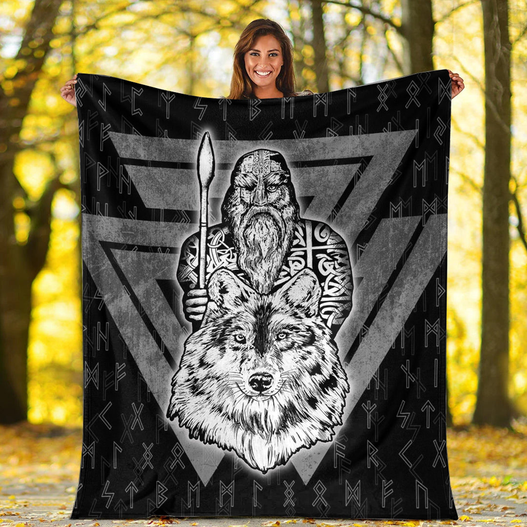 Viking Blanket Viking Odin Wolf Sherpa Fleece Blanket Gifts for Viking Lovers
