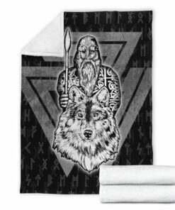 Viking Blanket Viking Odin Wolf Sherpa Fleece Blanket Gifts for Viking Lovers