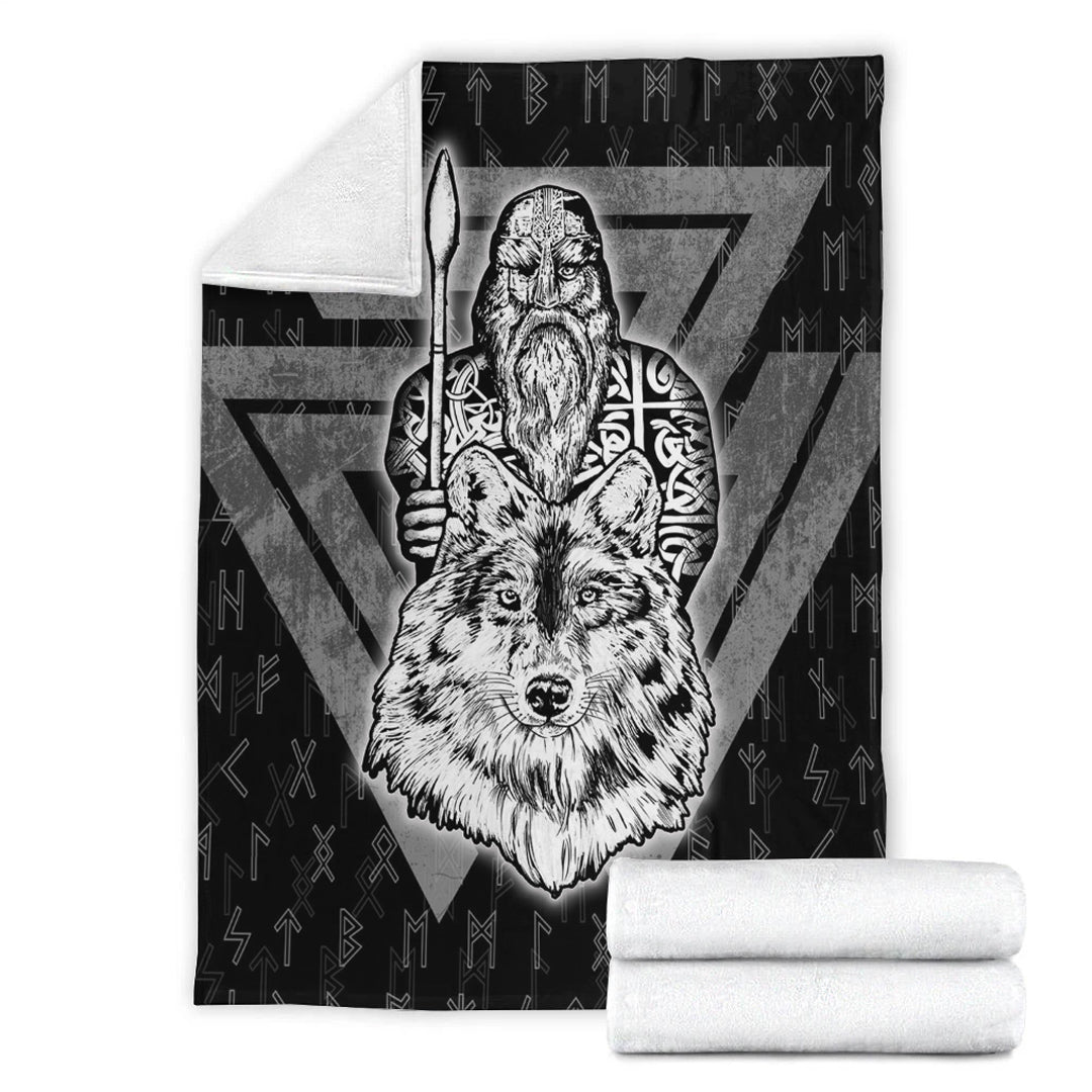 Viking Blanket Viking Odin Wolf Sherpa Fleece Blanket Gifts for Viking Lovers