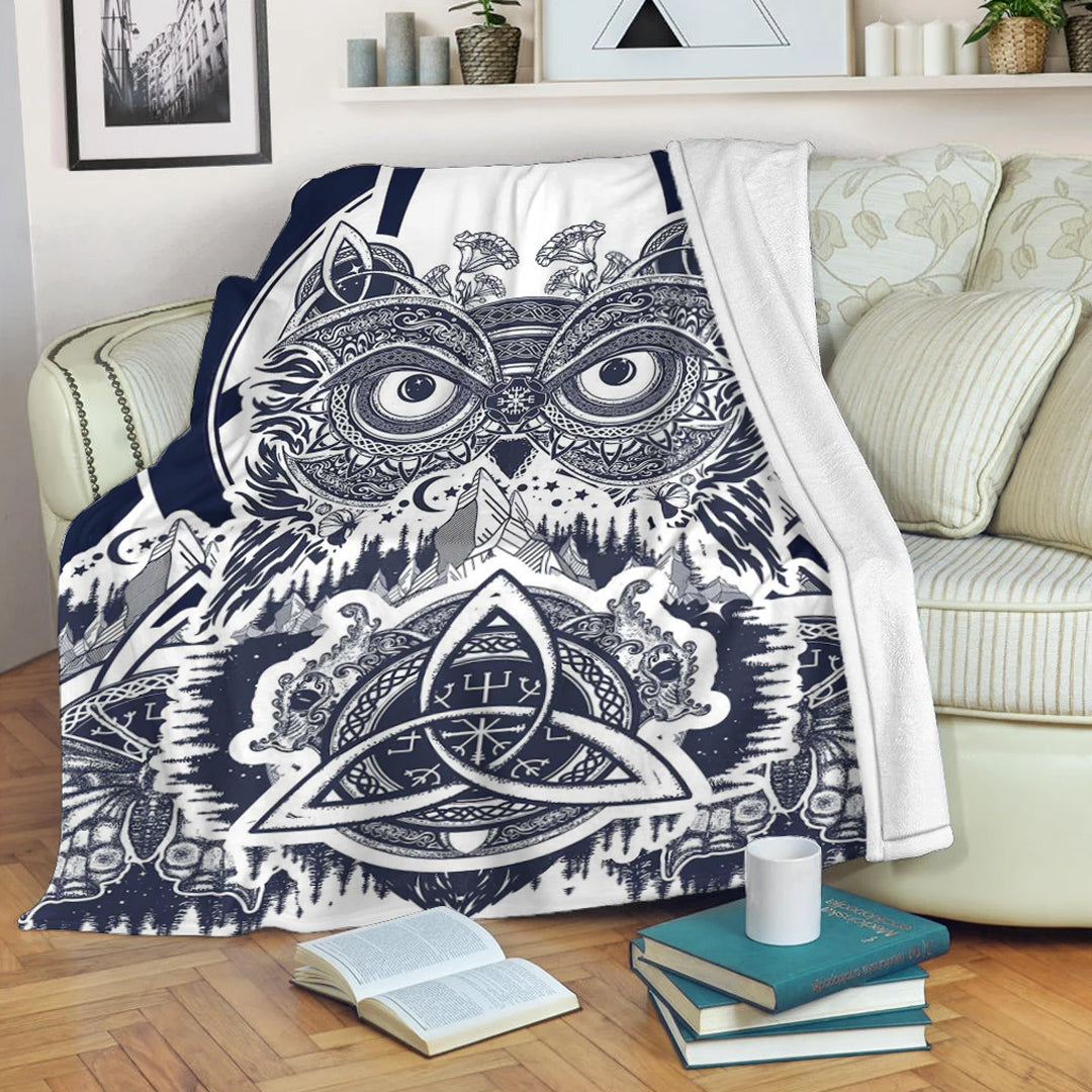 Viking Blanket Viking Owl Celtic Sherpa Fleece Blanket Gifts for Viking Lovers