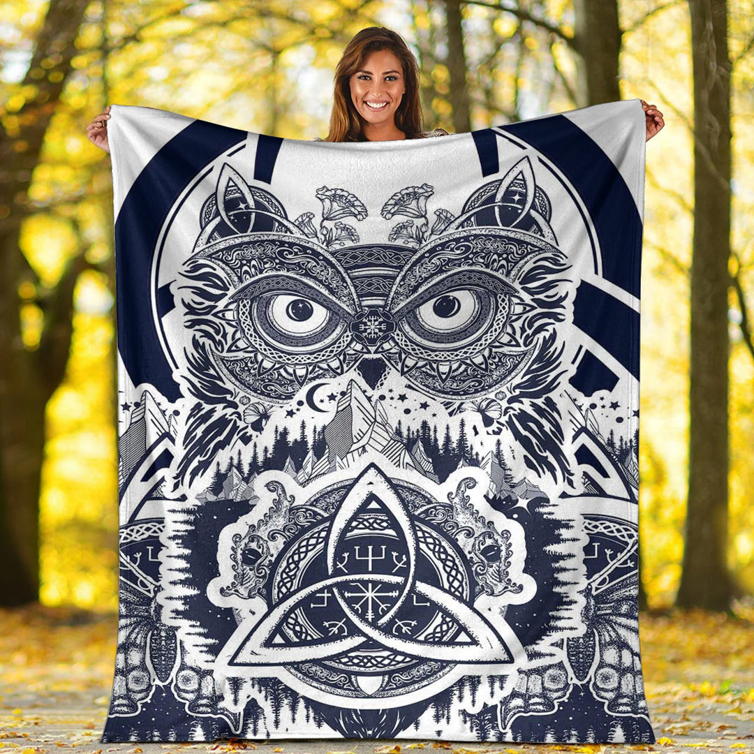 Viking Blanket Viking Owl Celtic Sherpa Fleece Blanket Gifts for Viking Lovers