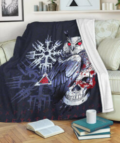 Viking Blanket Viking Owl Skull Blood Blue Style Sherpa Fleece Blanket Gifts for Viking Lovers