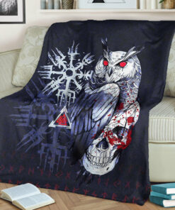 Viking Blanket Viking Owl Skull Blood Blue Style Sherpa Fleece Blanket Gifts for Viking Lovers