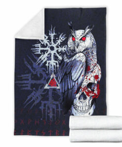 Viking Blanket Viking Owl Skull Blood Blue Style Sherpa Fleece Blanket Gifts for Viking Lovers