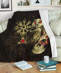 Viking Blanket Viking Owl Skull Blood Gold Style Sherpa Fleece Blanket Gifts for Viking Lovers