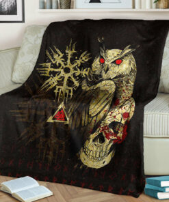 Viking Blanket Viking Owl Skull Blood Gold Style Sherpa Fleece Blanket Gifts for Viking Lovers