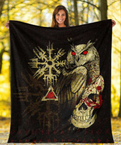Viking Blanket Viking Owl Skull Blood Gold Style Sherpa Fleece Blanket Gifts for Viking Lovers